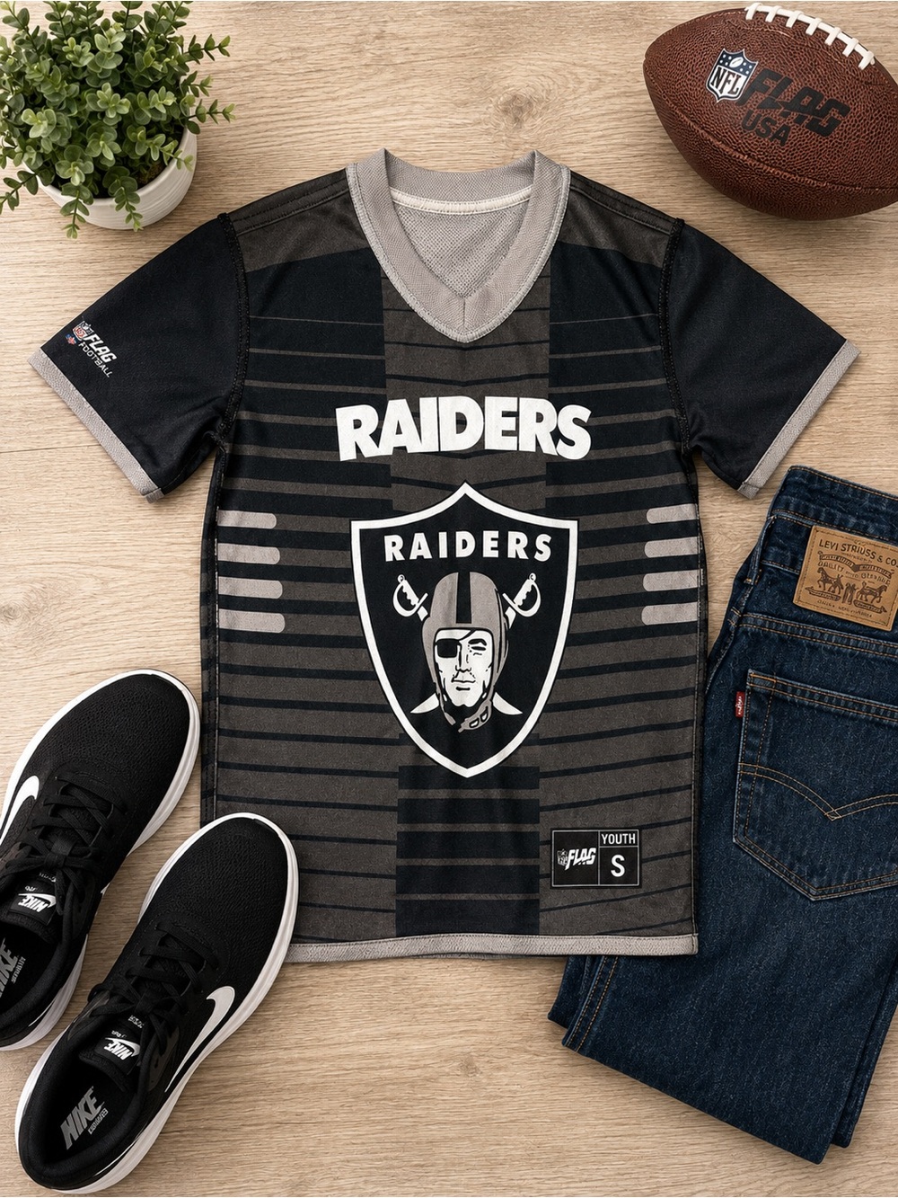 NFL Raiders Youth Black Grey Short-Sleeve Jersey Shirt